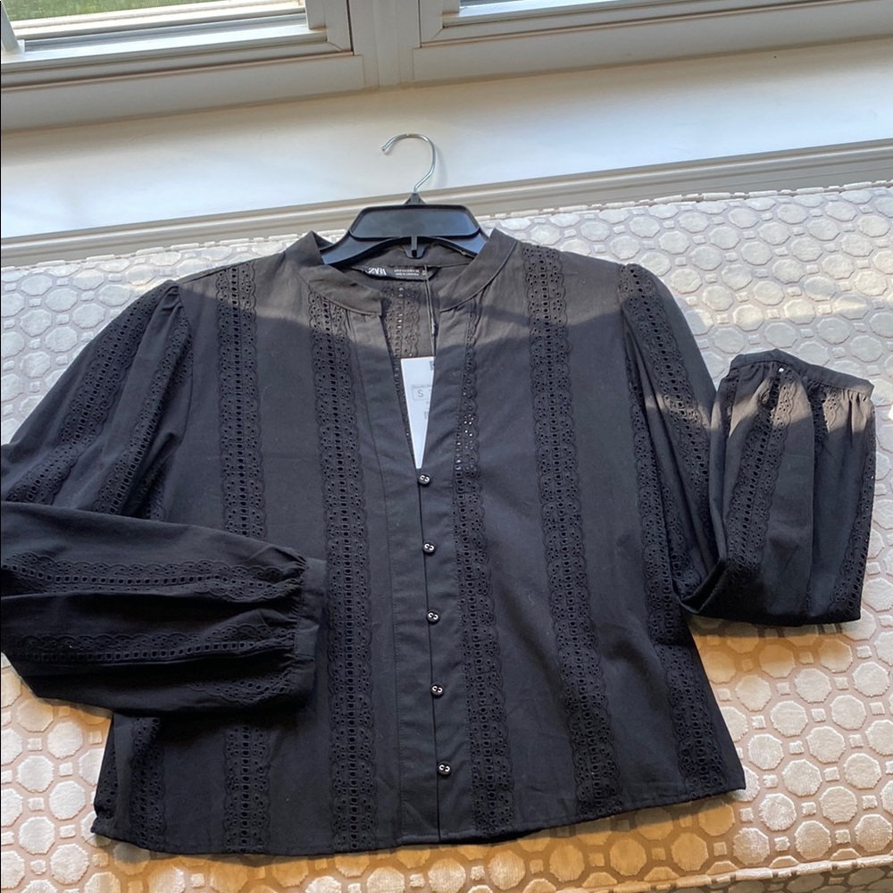 Zara Black Button-Up Blouse Small NWT